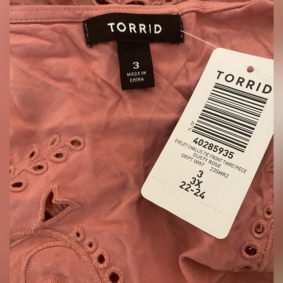 Torrid Dusty Rose Battenberg Lace Crop Tie Kimono NWT 3 - Picture 8 of 8